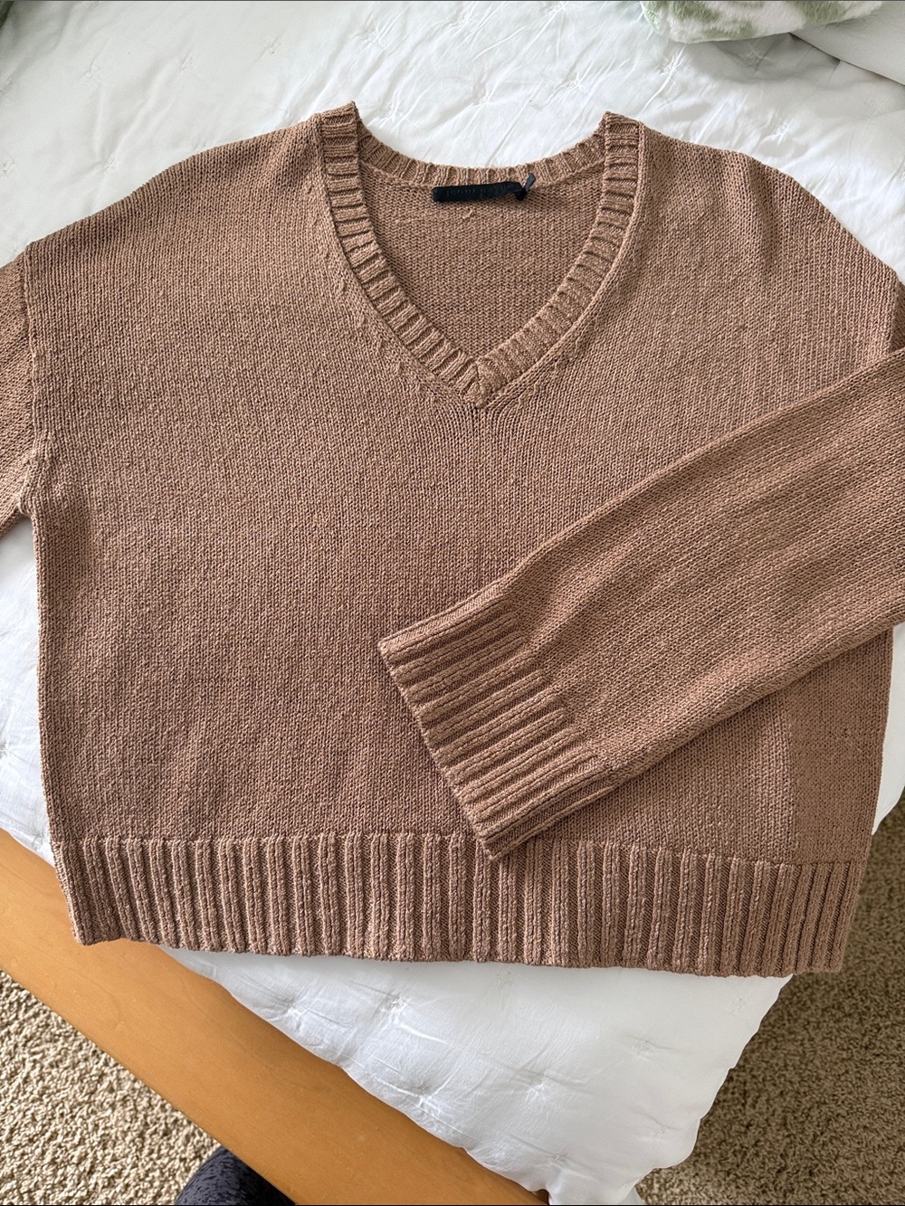 Jenni Kayne Taupe V-Neck Knit Sweater